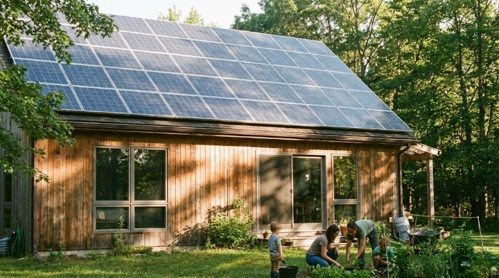住宅屋顶太阳能电池板安装家庭